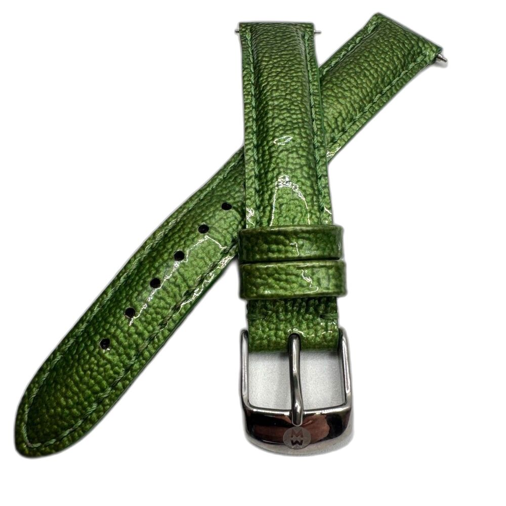 Michele 16mm Emerald Green Patterned High-Gloss Patent Leather Watch Band Strap